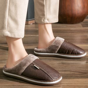 Pantoufle Homme Polaire Cuir Marron Sienne 3