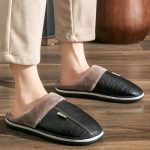 Pantoufle Homme Polaire Cuir Noir Ombre