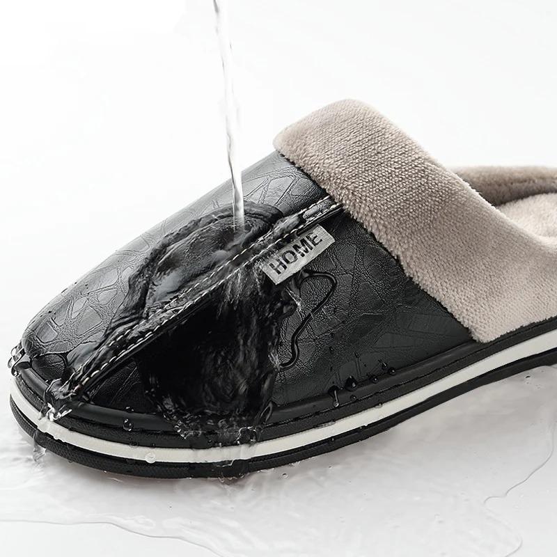 Pantoufle Homme Polaire Cuir Noir Ombre 2