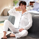 Pyjama Homme Satin Blanc Perle