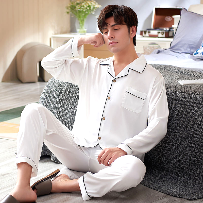 Pyjama Homme Satin Blanc Perle