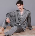 Pyjama Homme Satin Gris Argente Sanctuaire