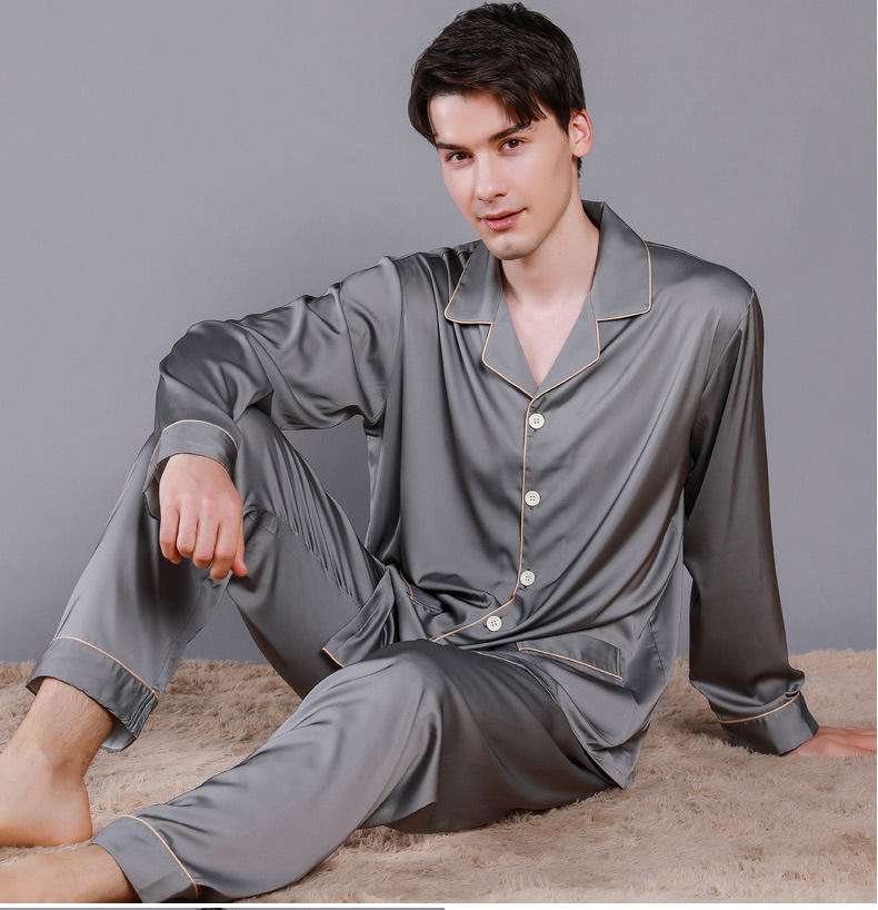 Pyjama Homme Satin Gris Argente Sanctuaire