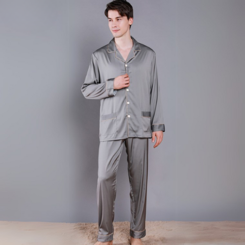 Pyjama Homme Satin Gris Argente Sanctuaire
