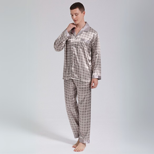 Pyjama Homme Satin Gris Clair Intemporel