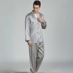 Pyjama Homme Satin Gris Motifs Ronds 2