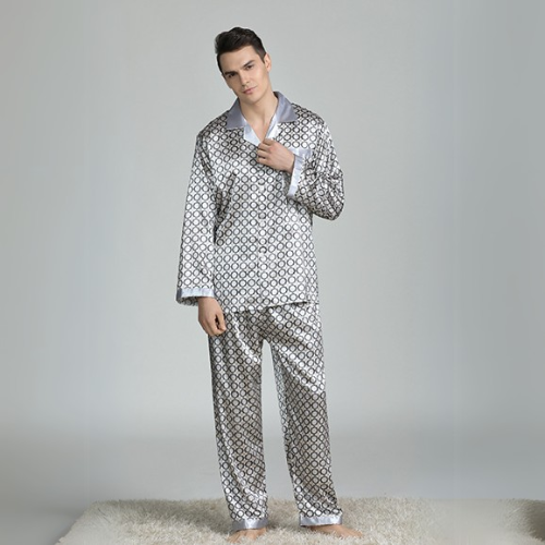 Pyjama Homme Satin Gris Motifs Ronds 4
