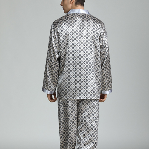Pyjama Homme Satin Gris Motifs Ronds