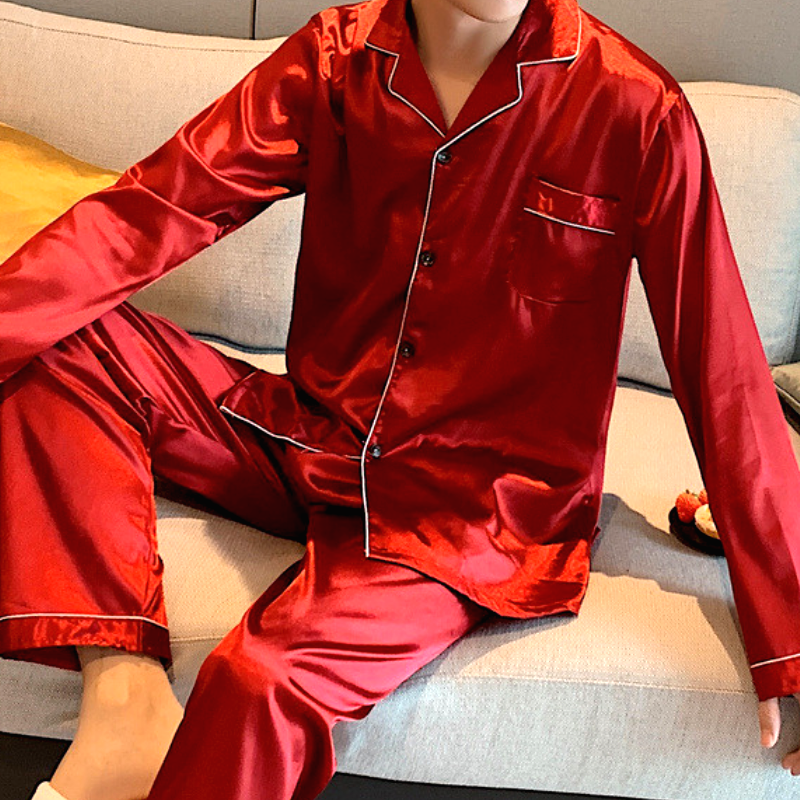 Pyjama Homme Satin Rouge Flamboyant