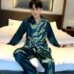 Pyjama Homme Satin Vert Emeraude 2