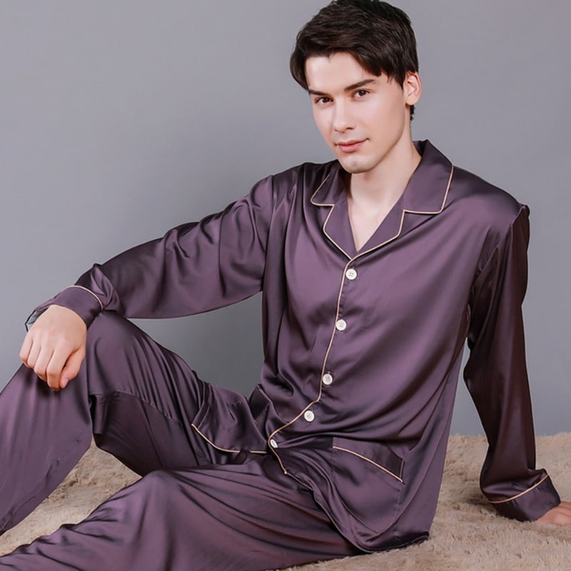 Pyjama Homme Satin Violet Doux Raffine 2