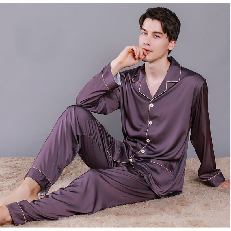 Pyjama Homme Satin Violet Doux Raffine 3